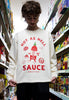 printed graphic hot sauce sweater in cream with vintage character