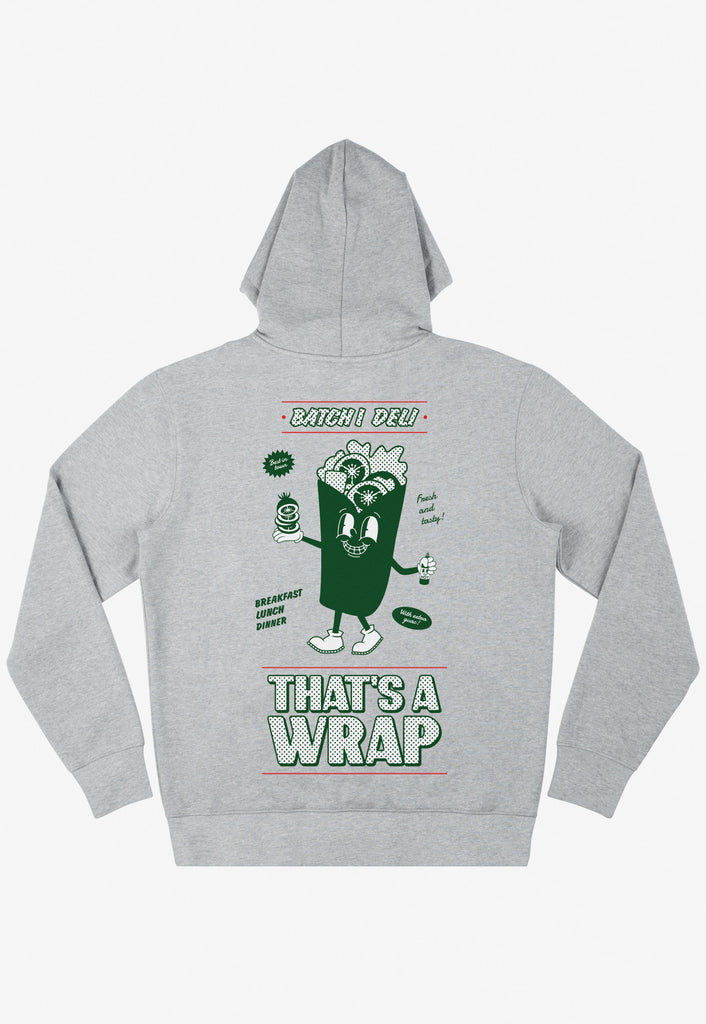 Large back print wrap slogan hoodie in grey