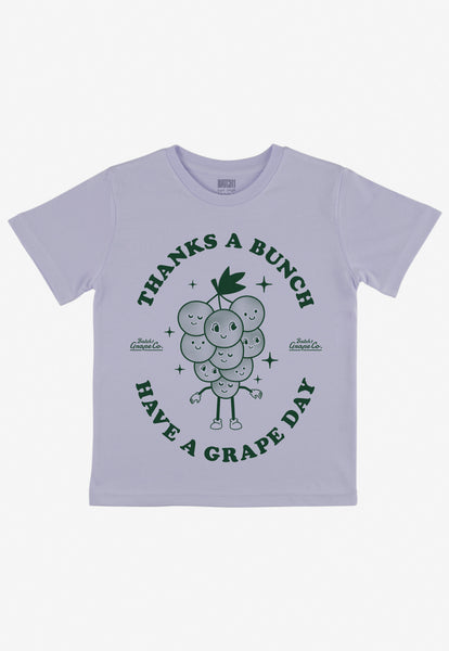 Thanks a bunch slogan  with grape character tshirt in lavender 