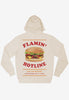 Vanilla food merch hoodie with statement back print showing giant photographic burger and Flaming Hotline, Dial for Burgers slogan