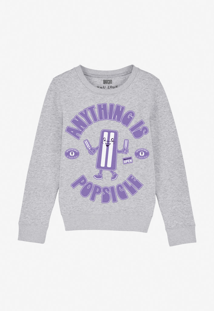 children's grey printed sweatshirt with fun ice lolly character and positive slogan