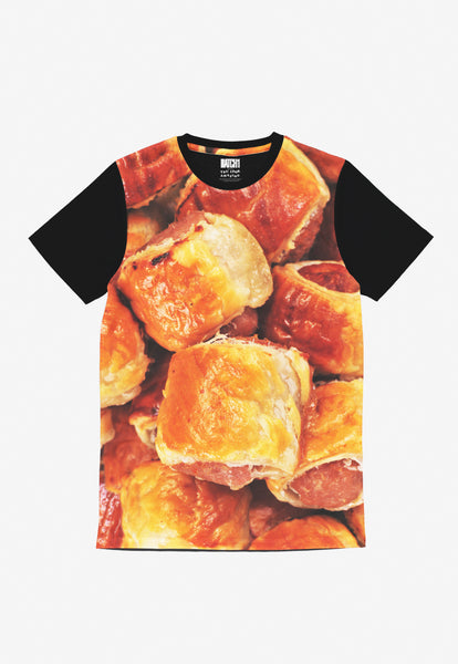 Sausage roll all over photo print tshirt with black sleeves 