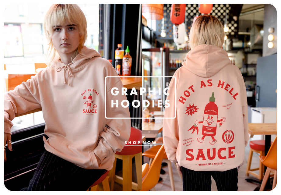 graphic hoodie with hot sauce print