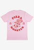 Flatlay of pizza monster back print graphic tshirt