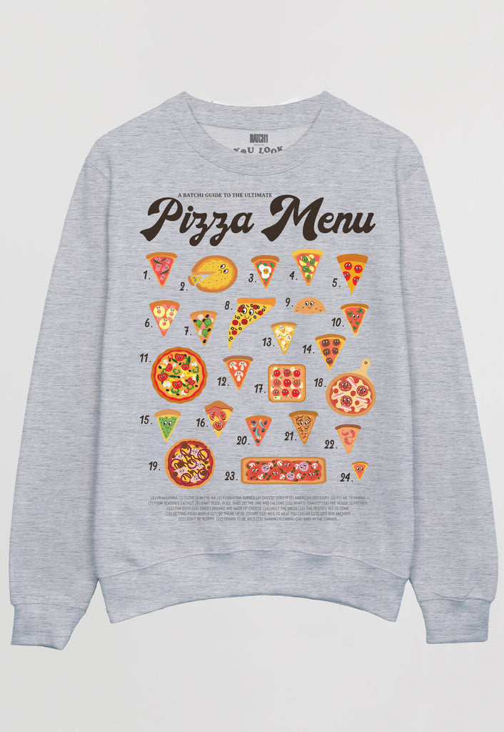 Flatlay pizza graphic grey sweatshirt