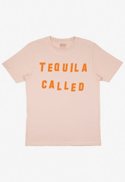 Flatlay of dusty peach tshirt with Tequila called slogan