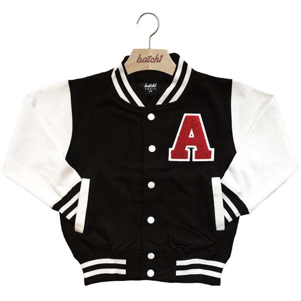 BATCH1 KIDS VARSITY BASEBALL JACKET PERSONALISED WITH GENUINE US COLLEGE LETTER A