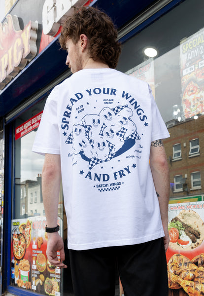 spread your wings and fry large back graphic print tshirt lifestyle image