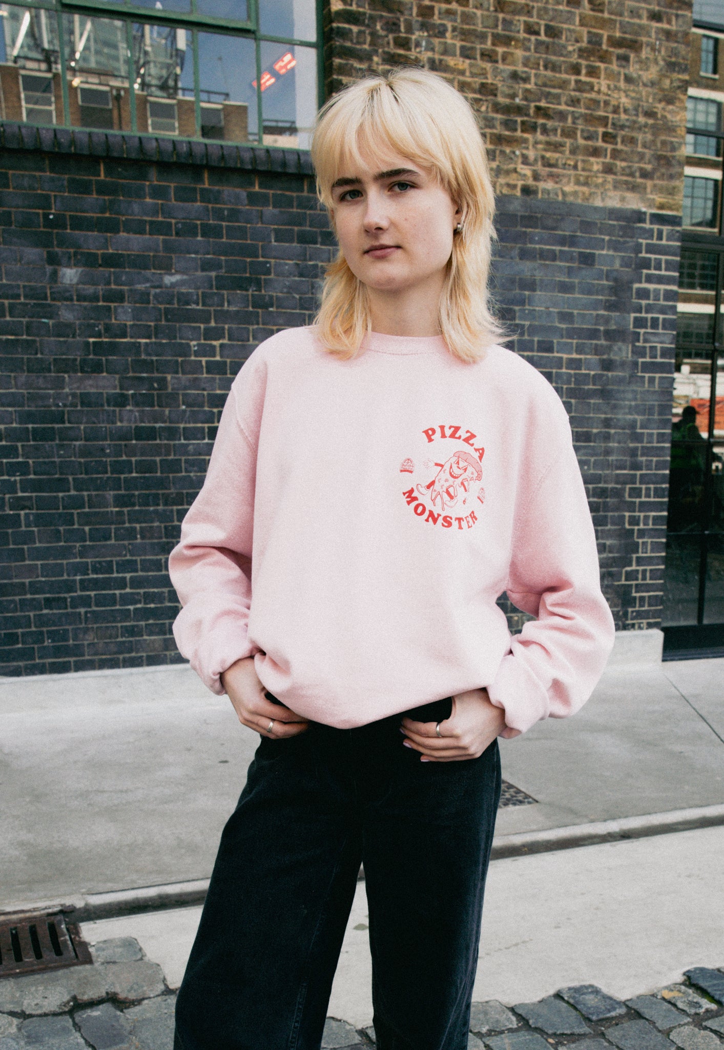 Pizza Monster Graphic Sweatshirt In Pink