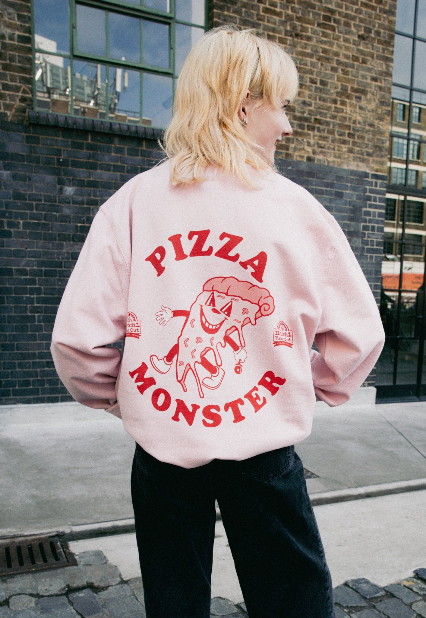 Pizza Monster Graphic Sweatshirt In Pink