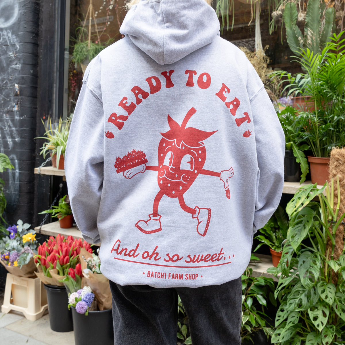 Ready To Eat Strawberry Graphic Hoodie in Grey – Batch1 Ready To Eat Strawberry Graphic Hoodie in Grey – Batch1