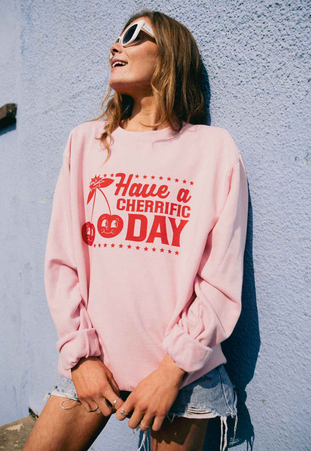 Have a Cherrific Day Sweatshirt In Pink