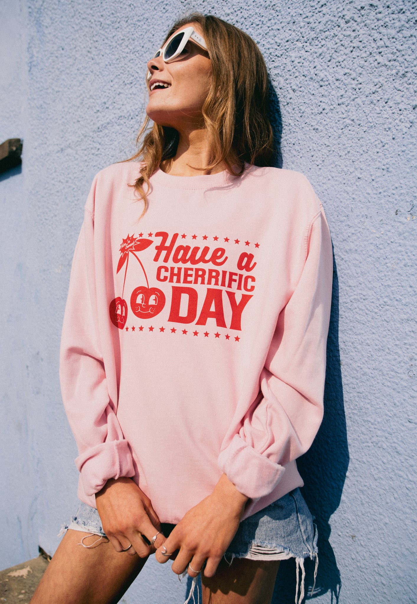 Have a Cherrific Day Sweatshirt In Pink