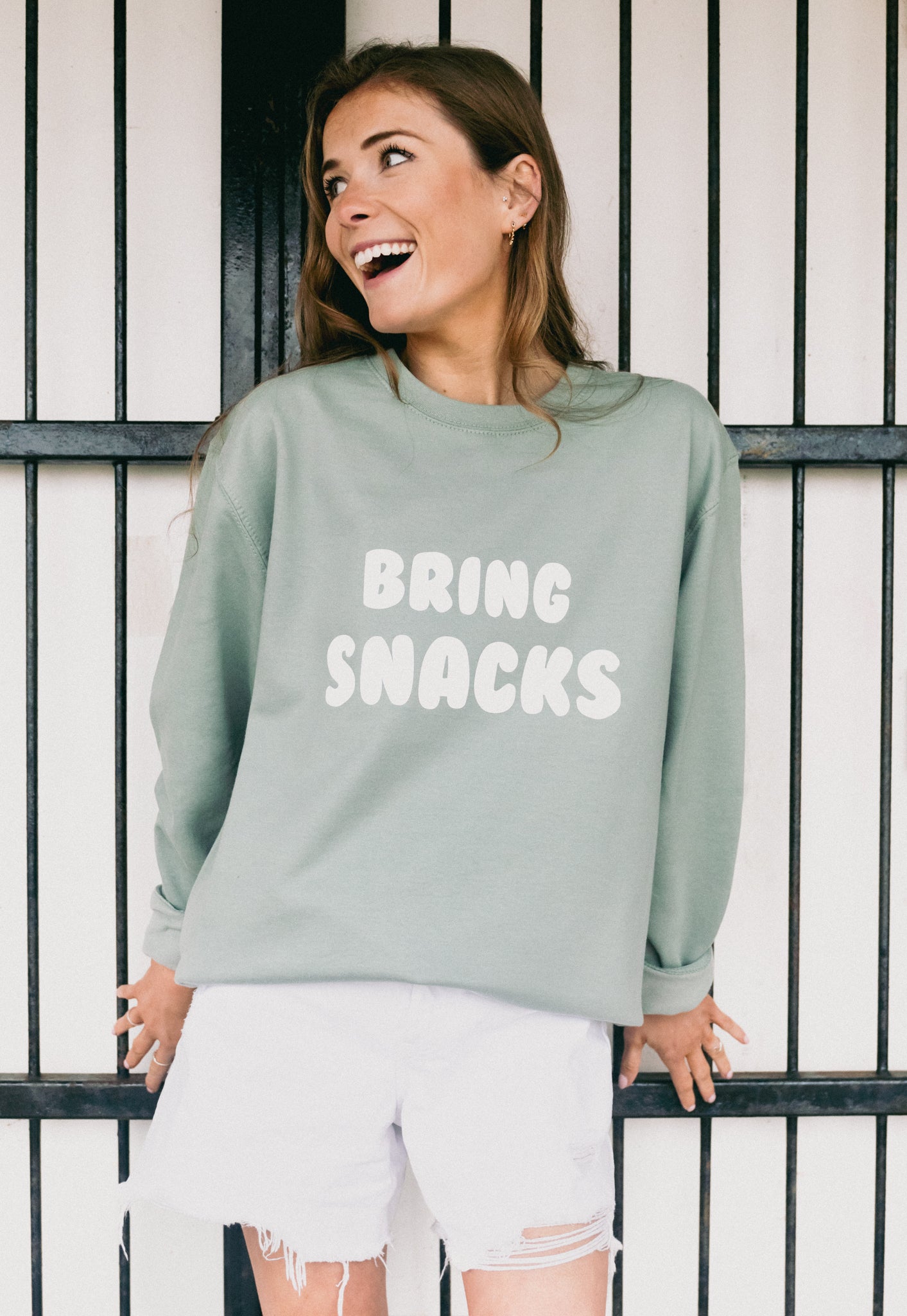 Bring Snacks Sweatshirt in Dusty Greem