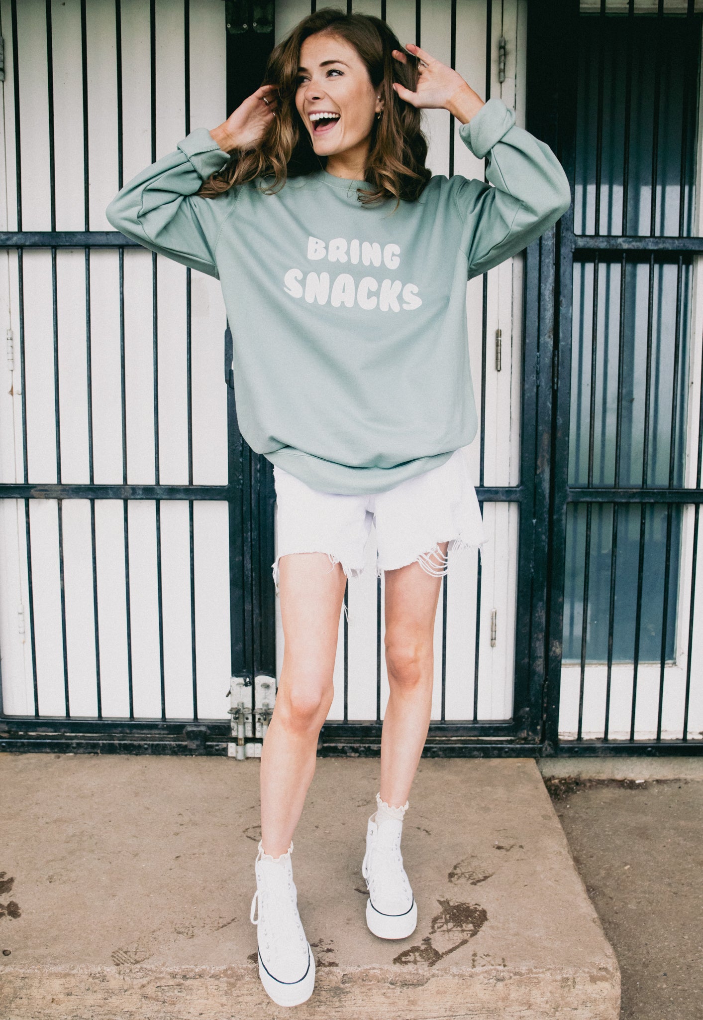 Bring Snacks Sweatshirt in Dusty Greem