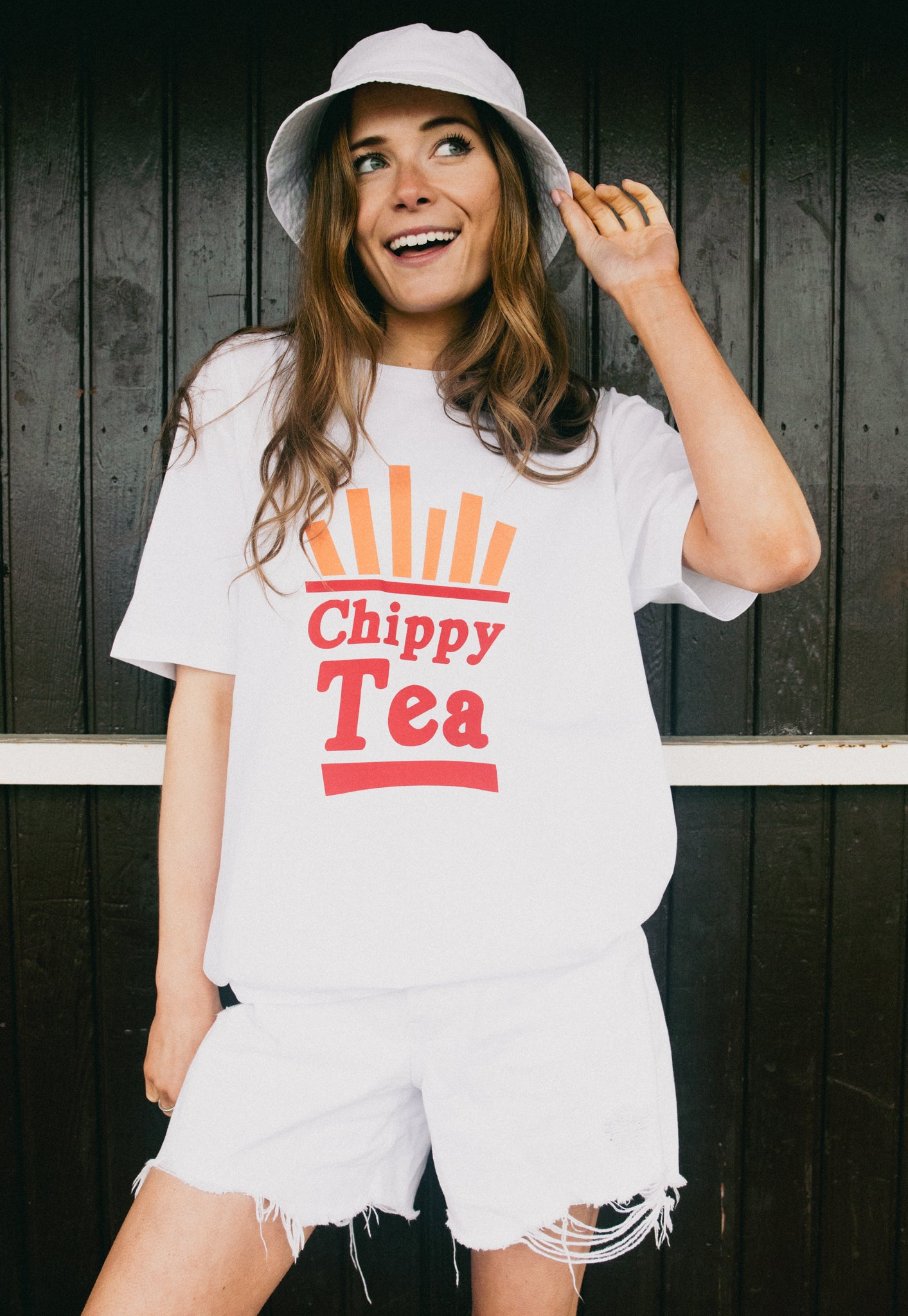 Chippy Tea Slogan T-Shirt In White