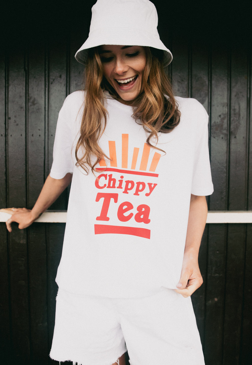 Chippy Tea Slogan T-Shirt In White