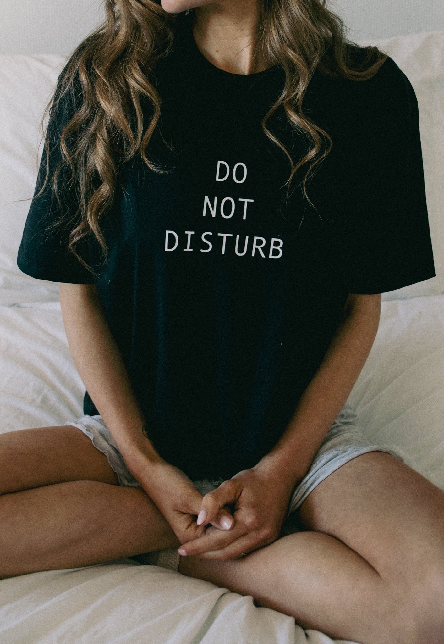 Do Not Disturb Slogan T-Shirt in Black