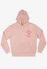 unisex hoodie in neutral peach with printed salt beef bagel logo and character printed front left chest
