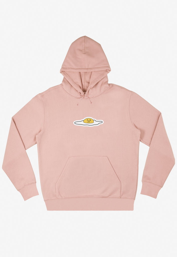 hooded sweatshirt in pastel peach with small fried egg logo printed front centre