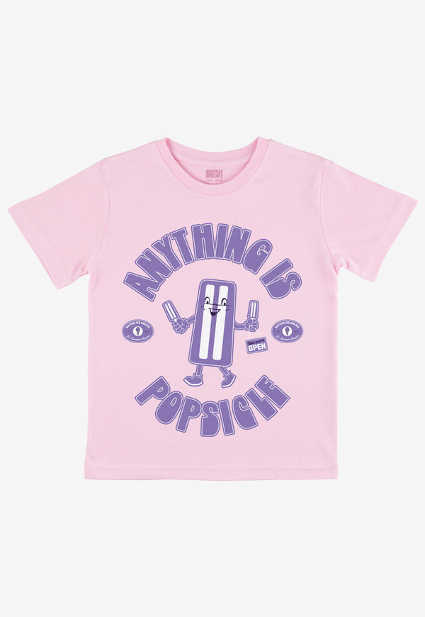 Anything Is Popsicle Kids’ Ice Cream Slogan T-Shirt In Pink