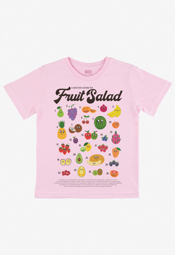 cute children's pink t-shirt with pink fruit characters for summer