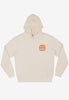 Vanilla hoodie with small Batch1 Burgers logo printed front left chest