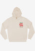 Flatlay of  small front meatball sub batch1 deli logo printed hoodie in vanilla