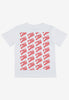 children's white t shirt with repeated cherry logo back print