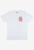 flatlay of small batch1 deli logo printed tshirt in white
