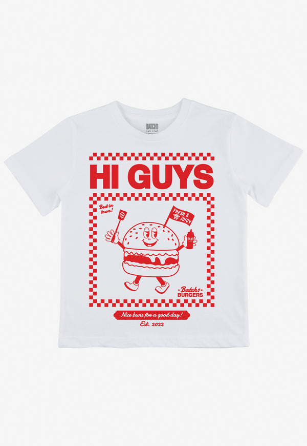 Hi Guys Kids’ Burger T-Shirt in White