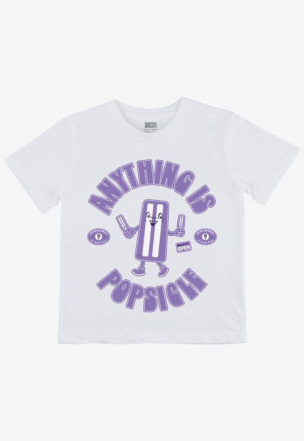 Anything Is Popsicle Kids’ Ice Cream Slogan T-Shirt In White