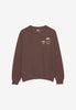 Brown sweatshirt with a graphic design on a white background