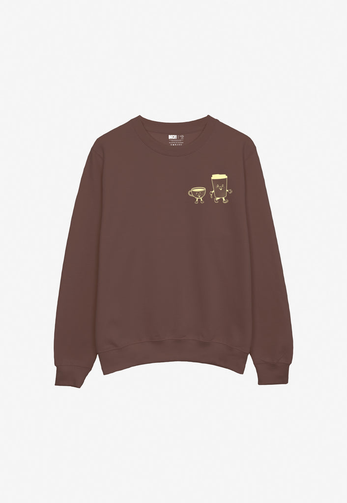 Brown sweatshirt with a graphic design on a white background