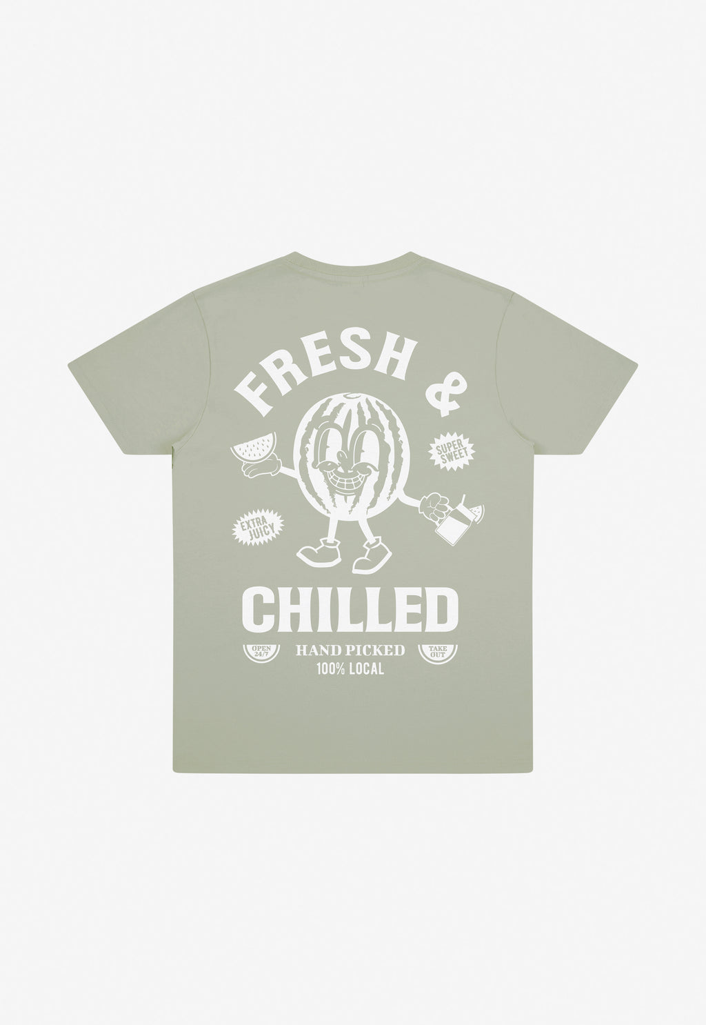 Pistachio t-shirt with watermelon character and fresh and chilled slogan 
