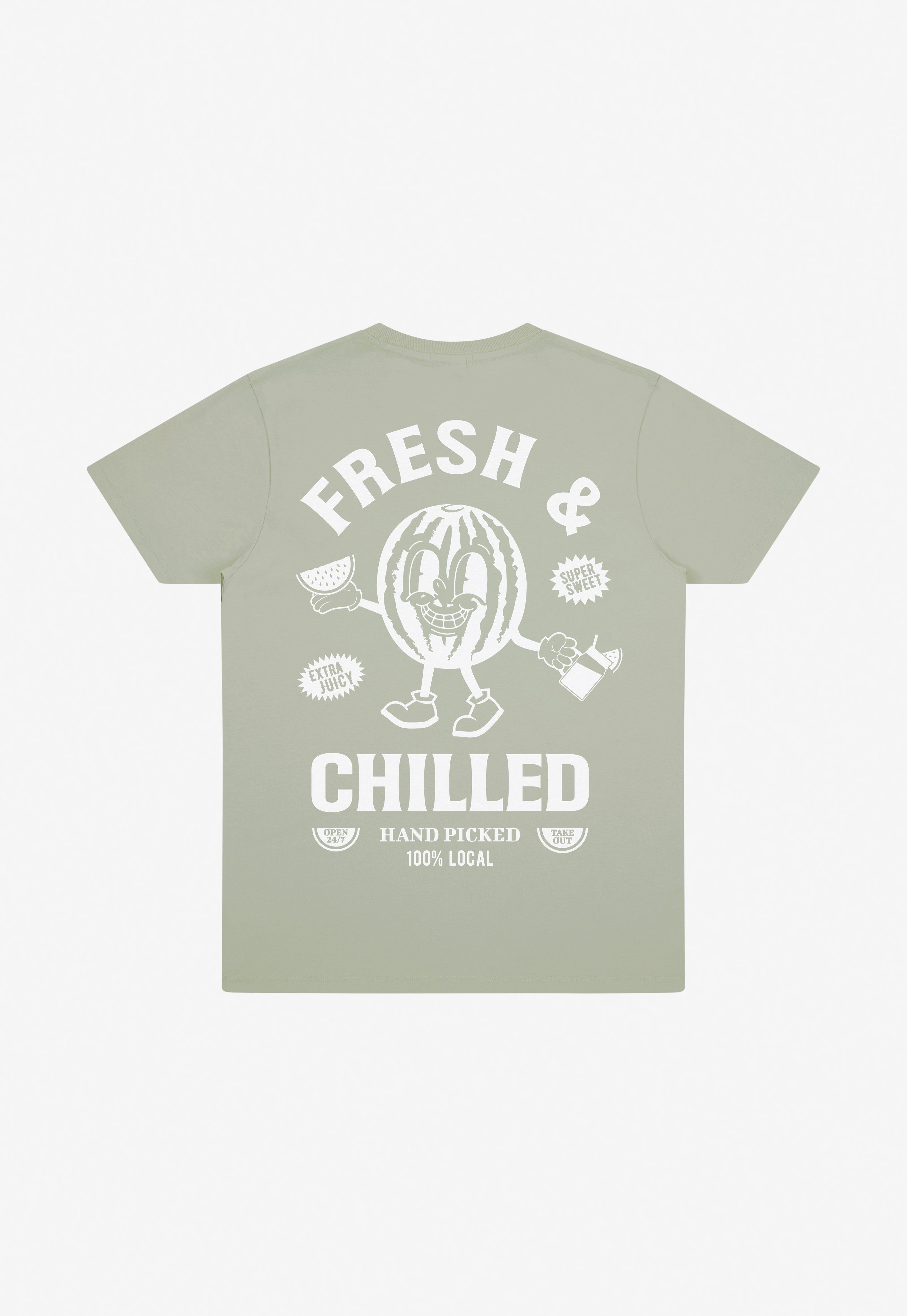 Pistachio t-shirt with watermelon character and fresh and chilled slogan 