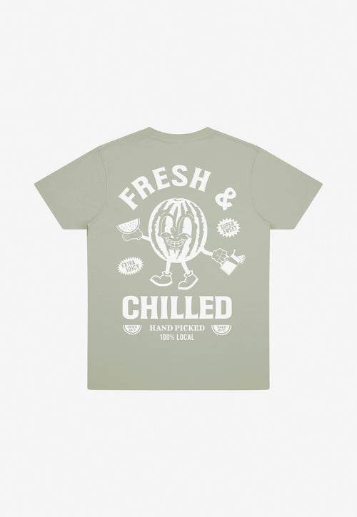 Pistachio t-shirt with watermelon character and fresh and chilled slogan 