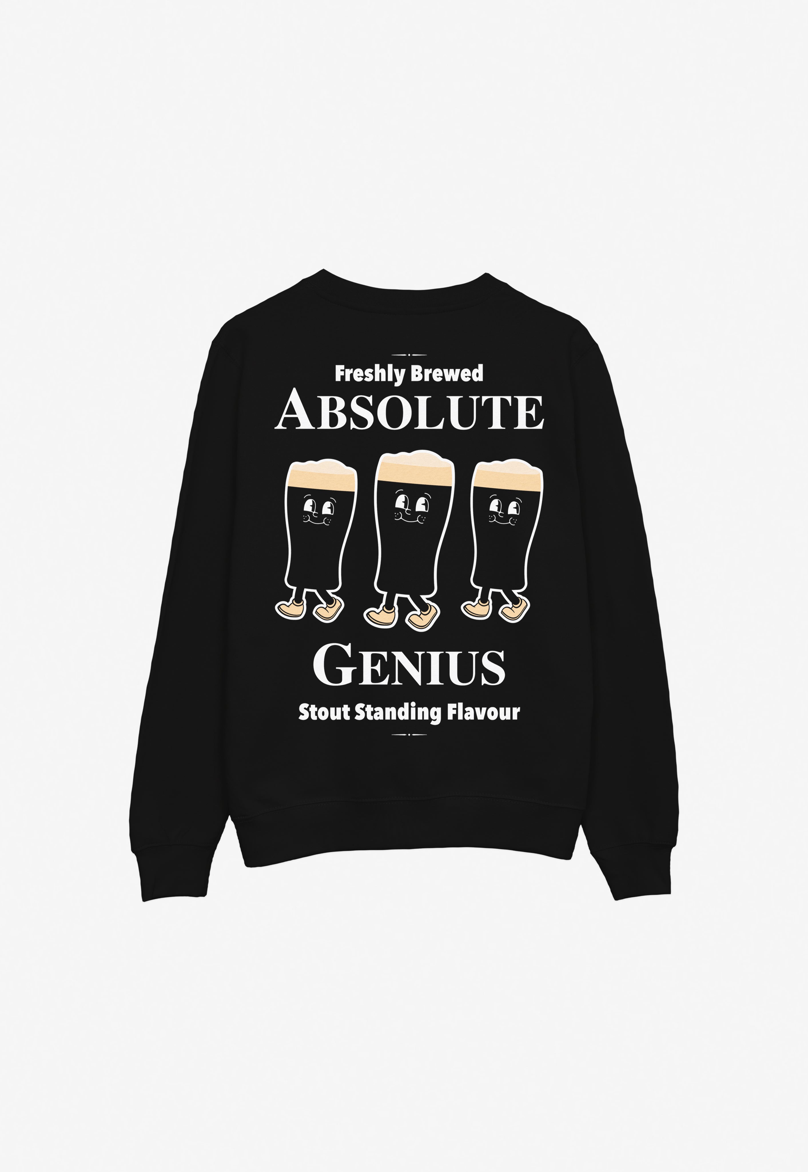 Black sweatshirt with guinness graphic on the back in white