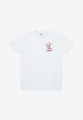 white cotton t-shirt with hot sauce illustrated character on left chest