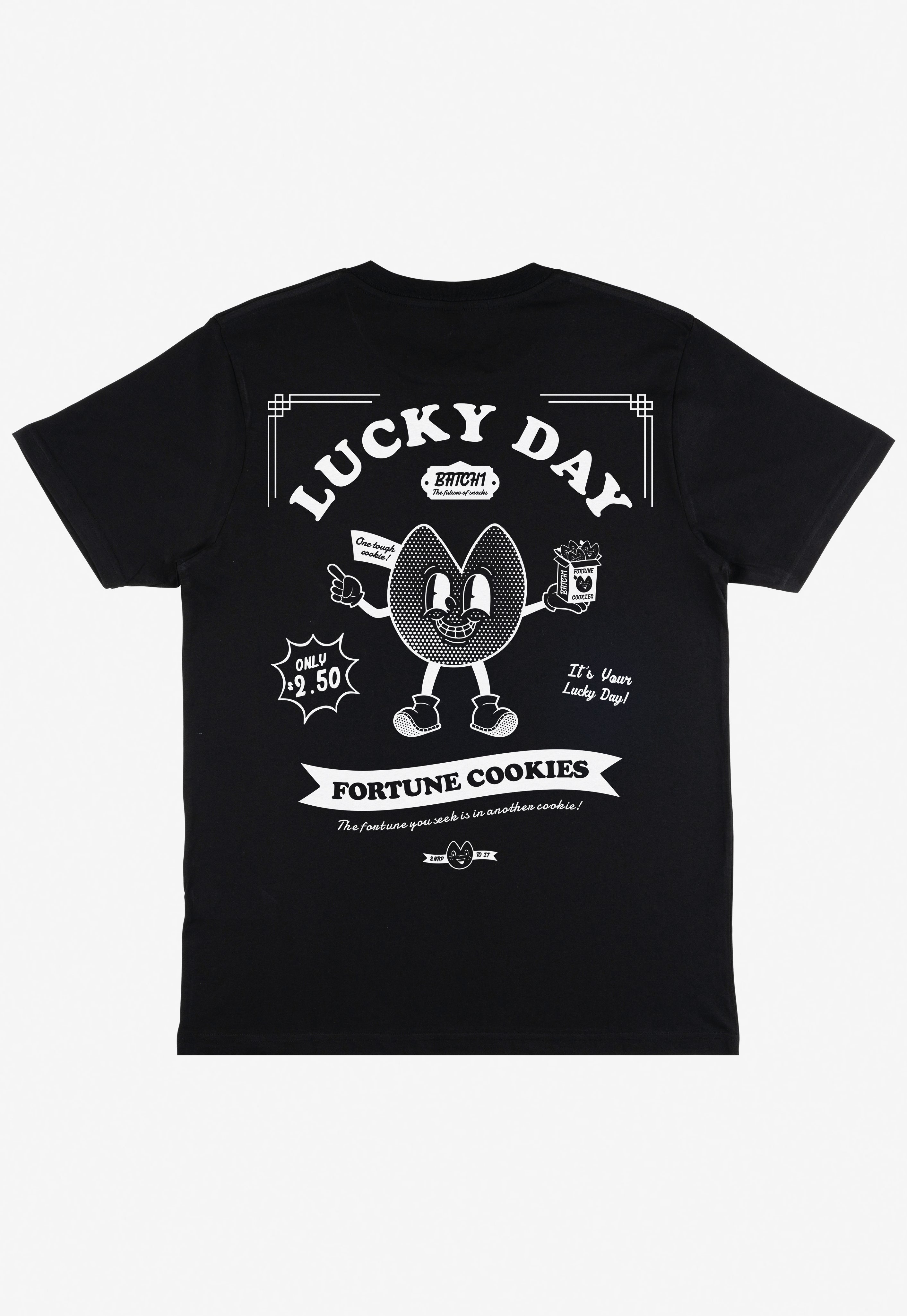 black t-shirt with fortune cookie graphic everpress