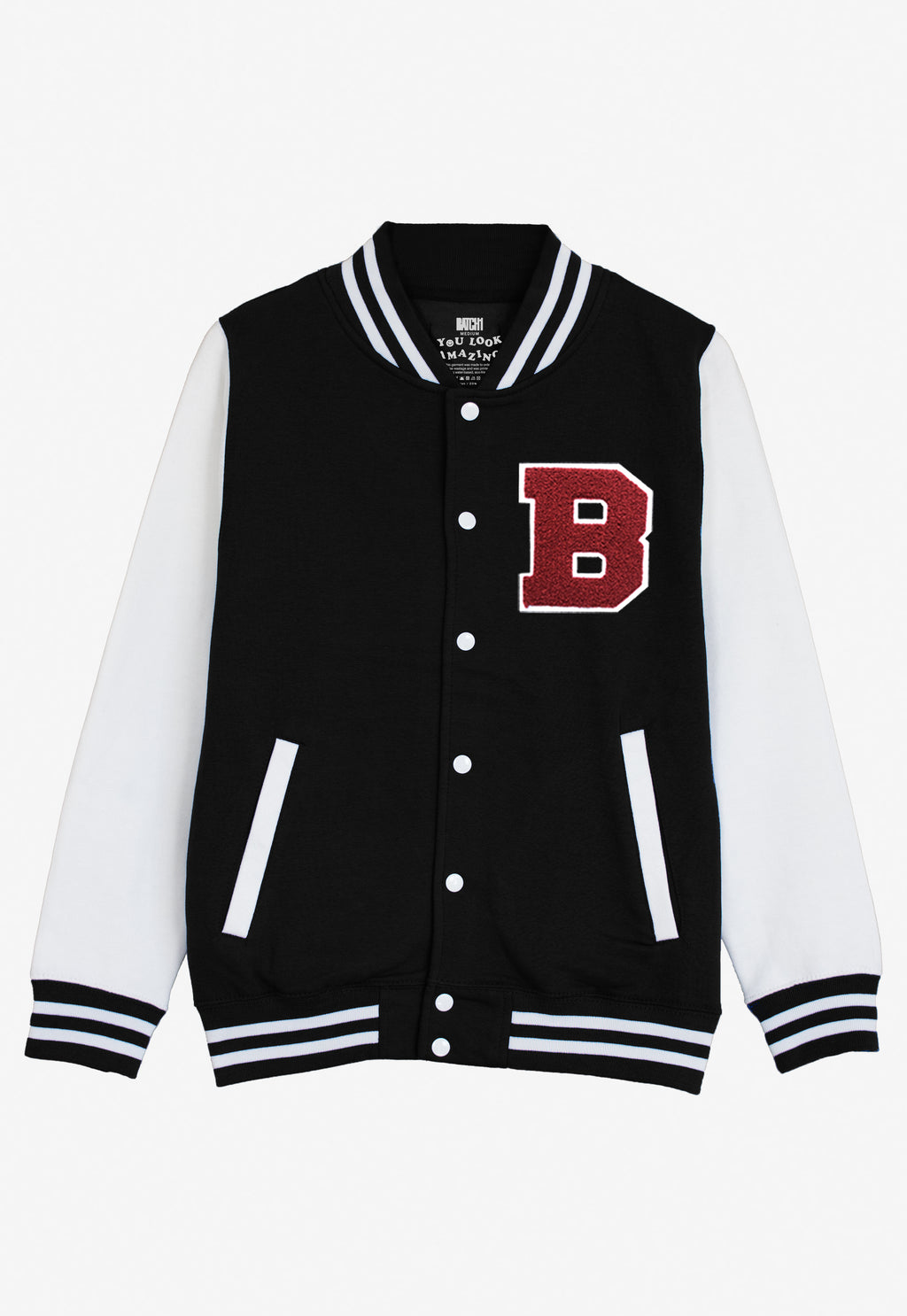 VARSITY BASEBALL JACKET UNISEX PERSONALISED WITH GENUINE US COLLEGE LETTER B