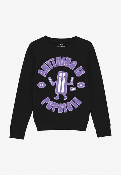 children's black printed sweatshirt with ice lolly character and positive slogan