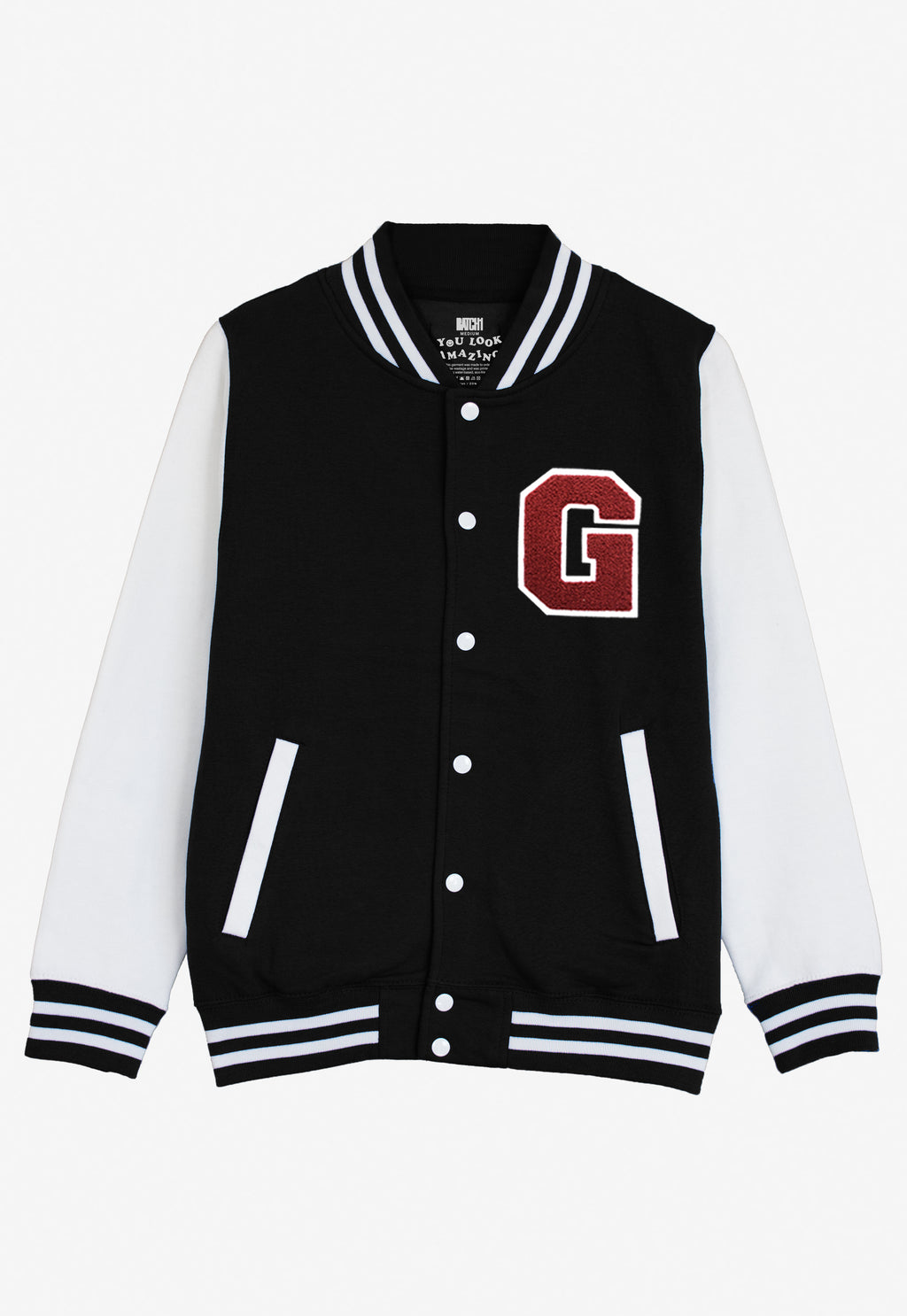 VARSITY BASEBALL JACKET UNISEX PERSONALISED WITH GENUINE US COLLEGE LETTER G