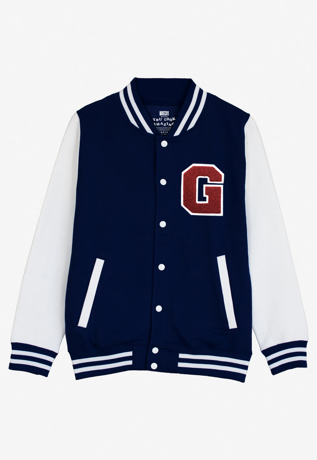 VARSITY BASEBALL JACKET UNISEX PERSONALISED WITH GENUINE US COLLEGE LETTER G