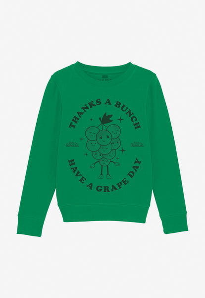 Kids thanks a bunch slogan sweatshirt with grape character  in green 
