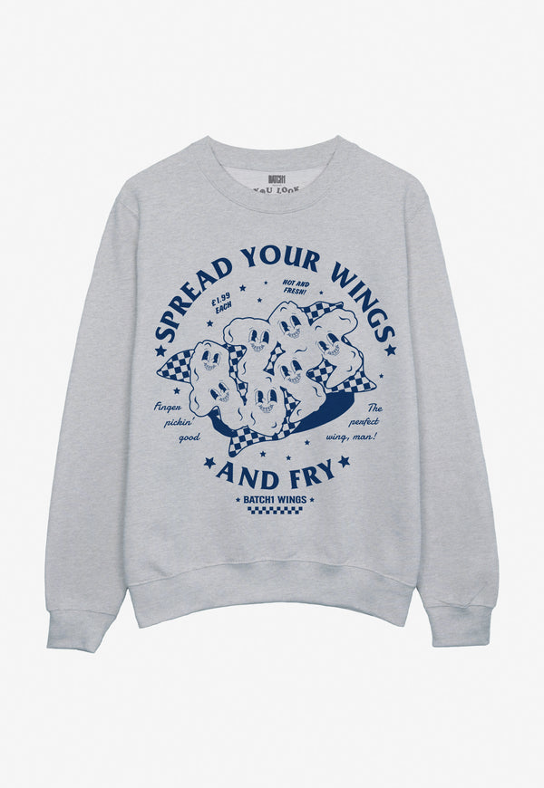 Spread Your Wings Fried Chicken Sweatshirt in Grey