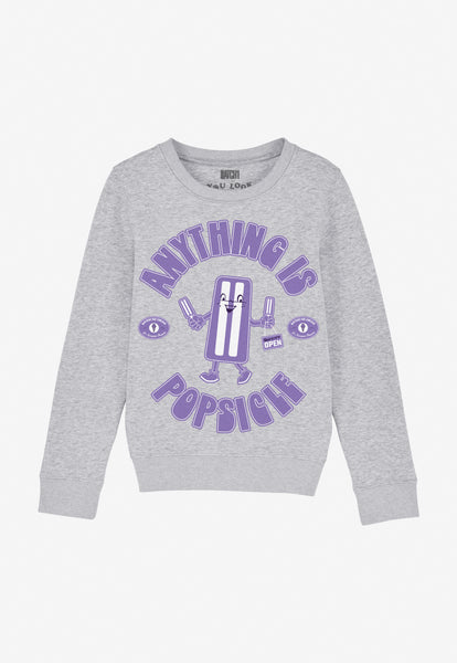 children's grey printed sweatshirt with fun ice lolly character and positive slogan