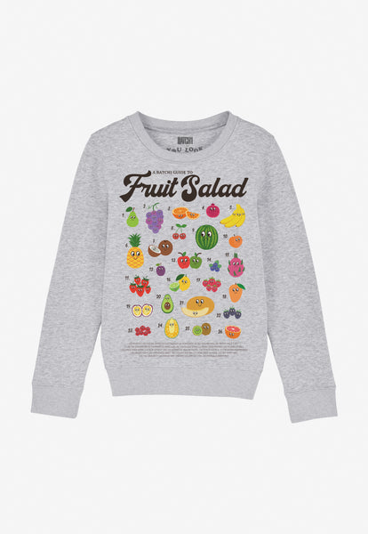 kids fruit salad guide slogan printed on grey sweatshirt 