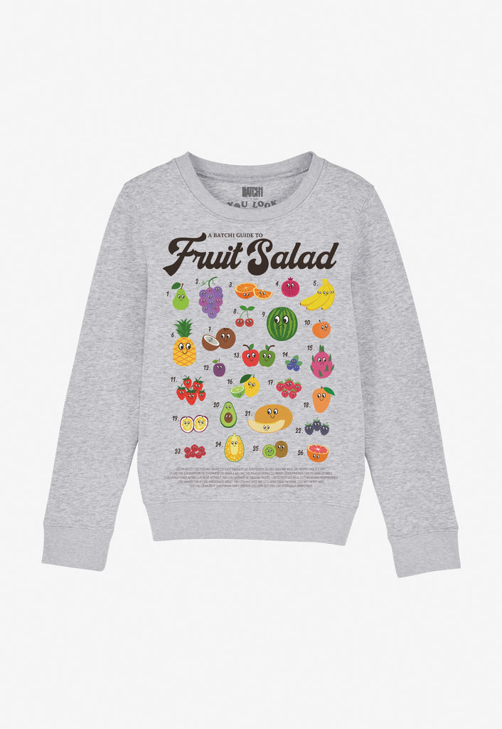 kids fruit salad guide slogan printed on grey sweatshirt 