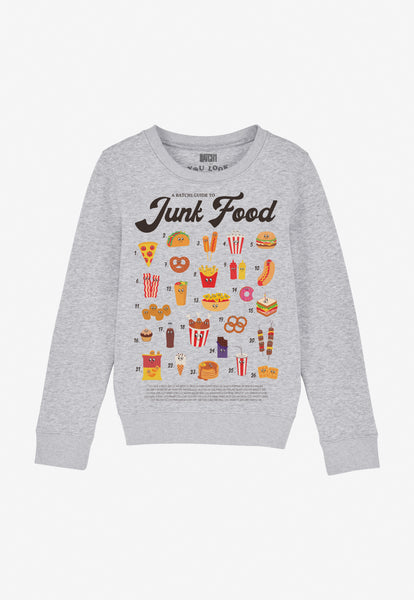 children's grey printed sweatshirt with cute illustrated junk food characters